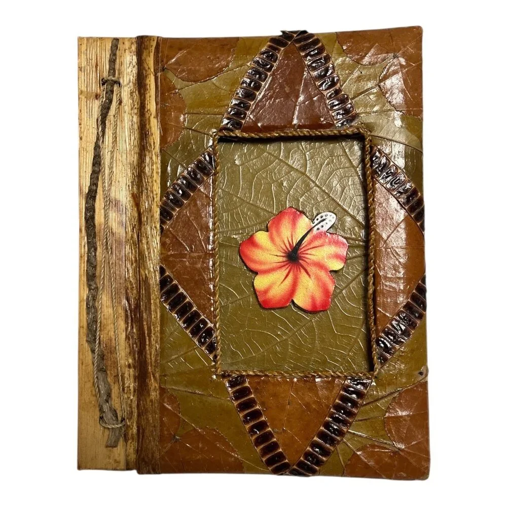 Handmade Tropical Leaf Journal Photo Album Bamboo Spine Hibiscus Cover 9x7